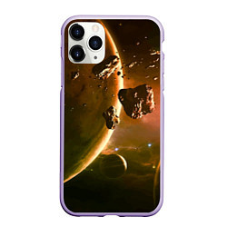 Чехол iPhone 11 Pro матовый Две планеты в космическом пространстве, цвет: 3D-светло-сиреневый