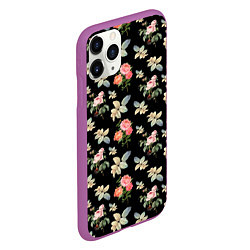 Чехол iPhone 11 Pro матовый Розы на чорном фоне roses, цвет: 3D-фиолетовый — фото 2