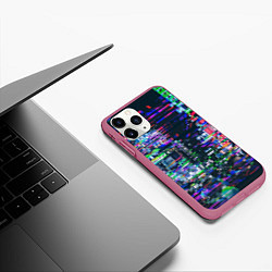 Чехол iPhone 11 Pro матовый Ночной город - glitch, цвет: 3D-малиновый — фото 2