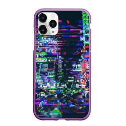 Чехол iPhone 11 Pro матовый Ночной город - glitch, цвет: 3D-фиолетовый