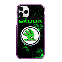 Чехол iPhone 11 Pro матовый SKODA - ЗЕЛЕНЫЕ БРЫЗГИ, цвет: 3D-фиолетовый