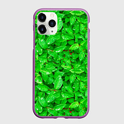 Чехол iPhone 11 Pro матовый Зелёные листья - текстура, цвет: 3D-фиолетовый