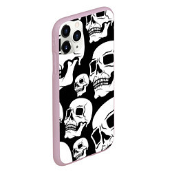 Чехол iPhone 11 Pro матовый Черепа - чёрный фон, цвет: 3D-розовый — фото 2