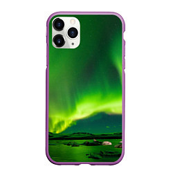 Чехол iPhone 11 Pro матовый Абстрактное полярное сияние - Зелёный, цвет: 3D-фиолетовый