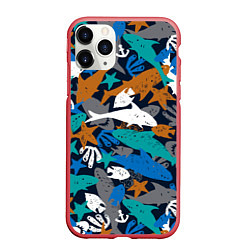Чехол iPhone 11 Pro матовый Акула и другие обитатели океана, цвет: 3D-красный