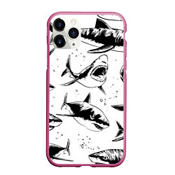 Чехол iPhone 11 Pro матовый Кровожадные акулы - стая