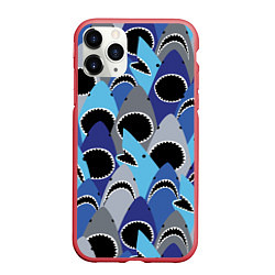 Чехол iPhone 11 Pro матовый Пасть акулы - паттерн, цвет: 3D-красный