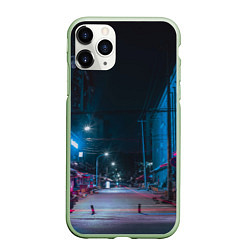 Чехол iPhone 11 Pro матовый Неоновая пустая улица города - Синий