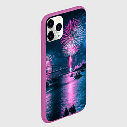 Чехол iPhone 11 Pro матовый Неоновый салют над рекой ночью - Синий, цвет: 3D-фиолетовый — фото 2