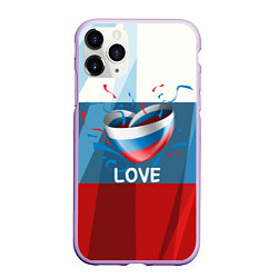 Чехол iPhone 11 Pro матовый Флаг России в виде сердца, цвет: 3D-сиреневый