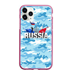 Чехол iPhone 11 Pro матовый Russia: синий камфуляж