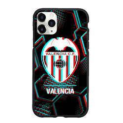 Чехол iPhone 11 Pro матовый Valencia FC в стиле glitch на темном фоне, цвет: 3D-черный