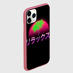Чехол iPhone 11 Pro матовый Неоновый ретро закат - relax: иероглифы, цвет: 3D-малиновый — фото 2