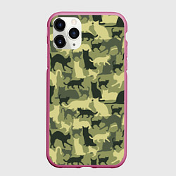 Чехол iPhone 11 Pro матовый Кошачий камуфляж в зеленой гамме, цвет: 3D-малиновый