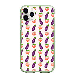 Чехол iPhone 11 Pro матовый Баклажаны и персики паттерн, цвет: 3D-салатовый