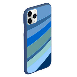 Чехол iPhone 11 Pro матовый Сине-зеленые линии, цвет: 3D-тёмно-синий — фото 2