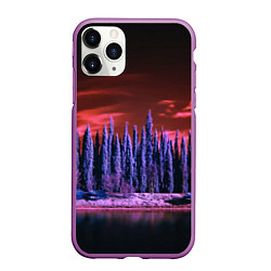 Чехол iPhone 11 Pro матовый Абстрактный фиолетовый лес и тёмная река