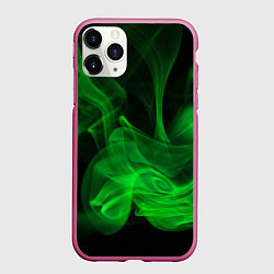 Чехол iPhone 11 Pro матовый Зелёный абстрактный дым, цвет: 3D-малиновый