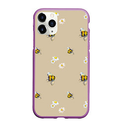 Чехол iPhone 11 Pro матовый Цветы Ромашки и Пчёлы, цвет: 3D-фиолетовый