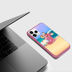Чехол iPhone 11 Pro матовый Свинка на пляже хохочет, цвет: 3D-малиновый — фото 2