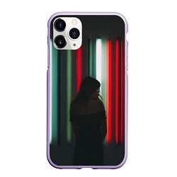 Чехол iPhone 11 Pro матовый Неоновые фонари и девушка, цвет: 3D-светло-сиреневый