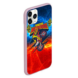 Чехол iPhone 11 Pro матовый Extreme motocross: мотоциклист на фоне огня, цвет: 3D-розовый — фото 2