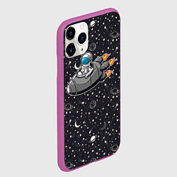 Чехол iPhone 11 Pro матовый Космонавт летит в ракете через звезды, цвет: 3D-фиолетовый — фото 2
