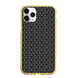 Чехол iPhone 11 Pro матовый Милые Чёрные Мордочки Котов, цвет: 3D-желтый