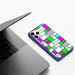 Чехол iPhone 11 Pro матовый Неоновый геометрический узор с черными линиями, цвет: 3D-тёмно-синий — фото 2