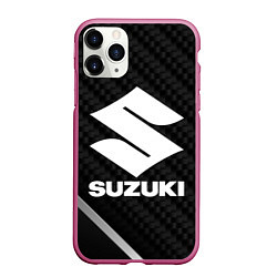 Чехол iPhone 11 Pro матовый Suzuki карбон, цвет: 3D-малиновый