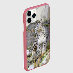 Чехол iPhone 11 Pro матовый Снежный барс среди скал, цвет: 3D-малиновый — фото 2