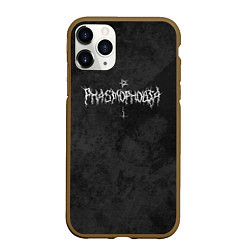 Чехол iPhone 11 Pro матовый Phasmophobia пентаграмма и крест на сером фоне