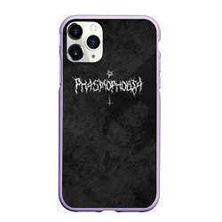 Чехол iPhone 11 Pro матовый Phasmophobia пентаграмма и крест на сером фоне