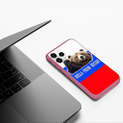 Чехол iPhone 11 Pro матовый Привет из России - медведь и триколор, цвет: 3D-малиновый — фото 2