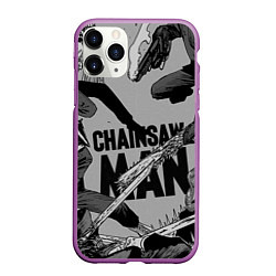 Чехол iPhone 11 Pro матовый Chainsaw man comix, цвет: 3D-фиолетовый