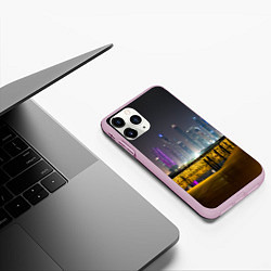 Чехол iPhone 11 Pro матовый Неоновый ночной город и мост, цвет: 3D-розовый — фото 2