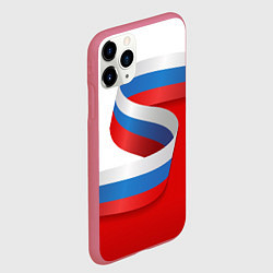 Чехол iPhone 11 Pro матовый Лента триколор на красно-белом фоне, цвет: 3D-малиновый — фото 2