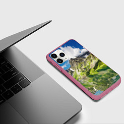 Чехол iPhone 11 Pro матовый Живописное горное озеро, цвет: 3D-малиновый — фото 2