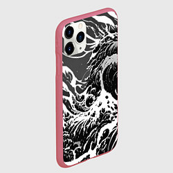 Чехол iPhone 11 Pro матовый Черно-белые волны, цвет: 3D-малиновый — фото 2