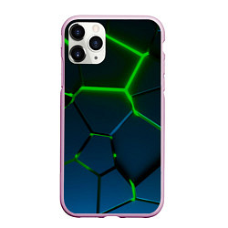 Чехол iPhone 11 Pro матовый Разлом зеленых неоновых плит - геометрия, цвет: 3D-розовый