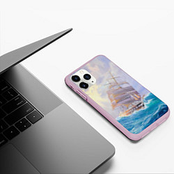 Чехол iPhone 11 Pro матовый Фрегат в штормовом океане, цвет: 3D-розовый — фото 2