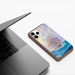Чехол iPhone 11 Pro матовый Фрегат в штормовом океане, цвет: 3D-коричневый — фото 2