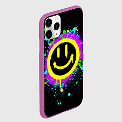 Чехол iPhone 11 Pro матовый Смайлик - неоновые брызги, цвет: 3D-фиолетовый — фото 2