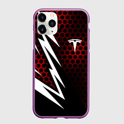 Чехол iPhone 11 Pro матовый Тесла - Спорт линия, цвет: 3D-фиолетовый
