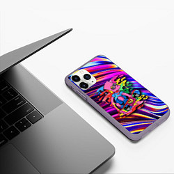 Чехол iPhone 11 Pro матовый Скейтбордист Барт Симпсон на фоне разноцветных кля, цвет: 3D-серый — фото 2
