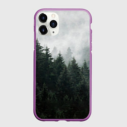Чехол iPhone 11 Pro матовый Туманный хвойный лес, цвет: 3D-фиолетовый