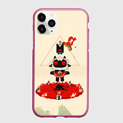 Чехол iPhone 11 Pro матовый Cult of the lamb art, цвет: 3D-малиновый