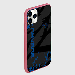 Чехол iPhone 11 Pro матовый Subaru - следы шин, цвет: 3D-малиновый — фото 2