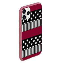 Чехол iPhone 11 Pro матовый Burgundy black striped pattern, цвет: 3D-малиновый — фото 2