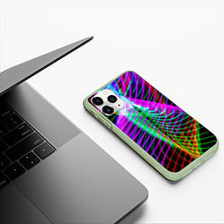 Чехол iPhone 11 Pro матовый Абстрактное множество неоновых лучей, цвет: 3D-салатовый — фото 2